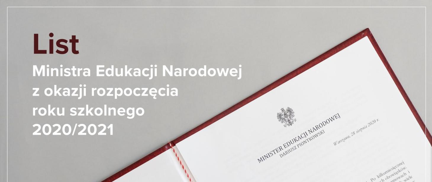 List Ministra Edukacji Narodowej z okazji rozpoczęcia roku szkolnego 2020/2021