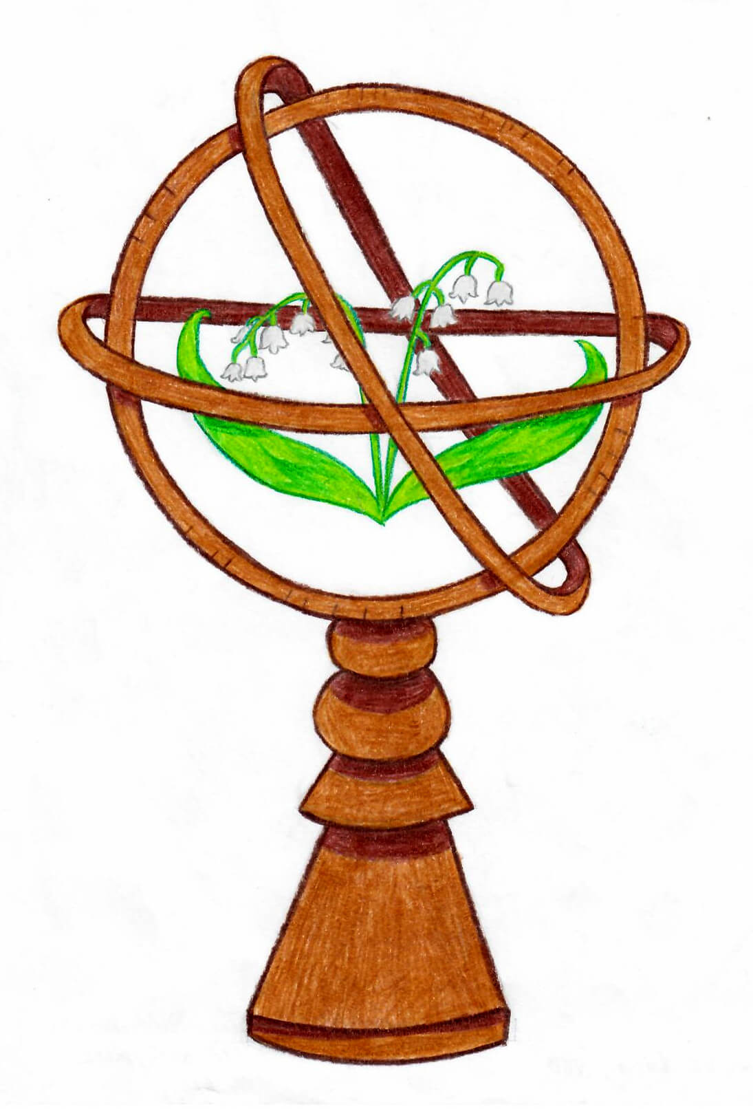 Rysunek kuli ziemskiej z rośliną konwalia w środku