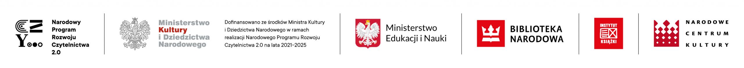 Belka z logotypami: Narodowy Program Rozwoju Czytelnictwa 2.0, Ministerstwo Kultury i Dziedzictwa Narodowego, Ministerstwo Edukacji i Nauki, Biblioteka Narodowa, Narodowe Centrum Kultury